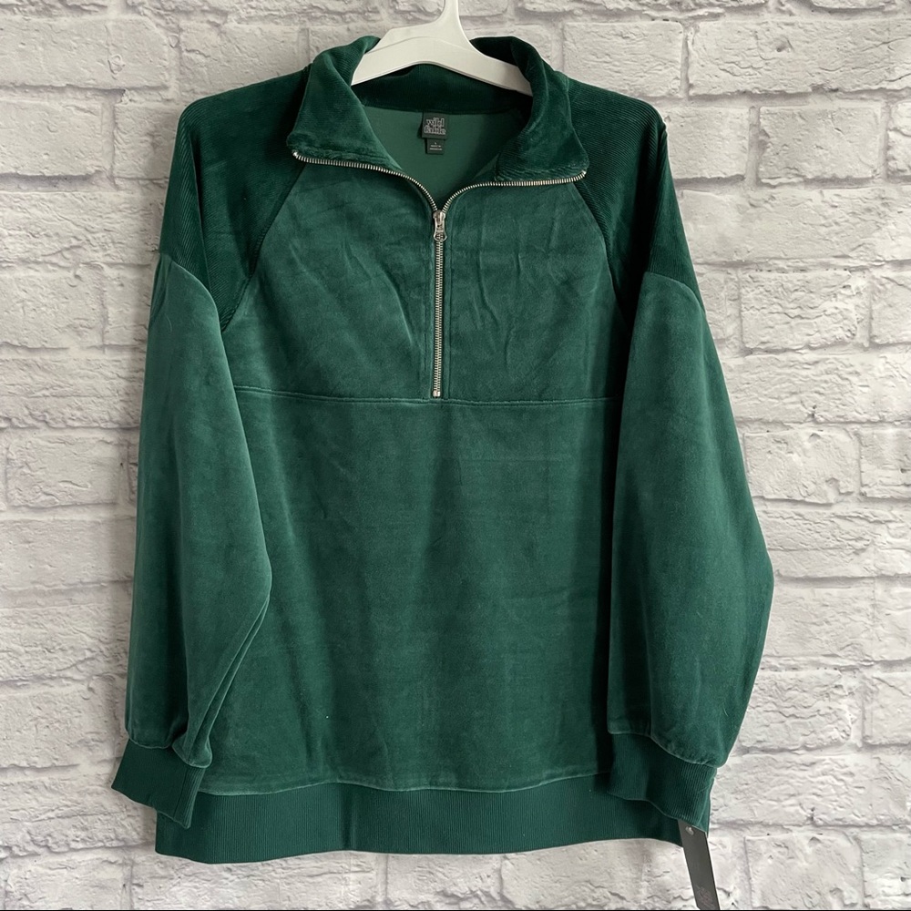 NEW WITH TAGS WILD FABLE GREEN QUARTER ZIP PULLOVER VELVET LIKE MATERIAL LARGE L